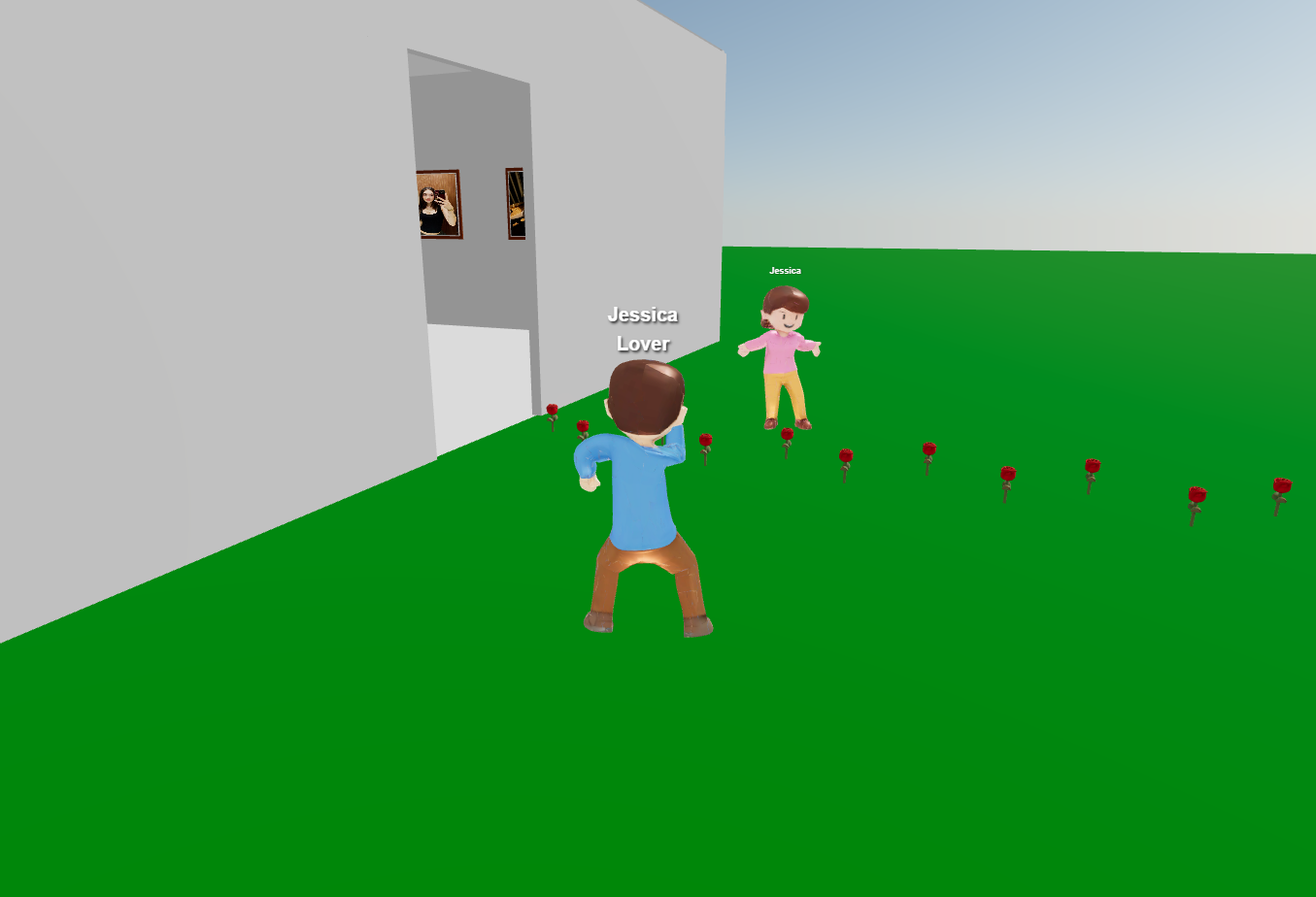 Couple dancing to favorite songs in virtual space